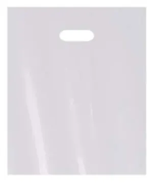 100 Pack 16" x 18" with 2 mil Thick White Merchandise Plastic Glossy Retail Bags | Die Cut Handles |