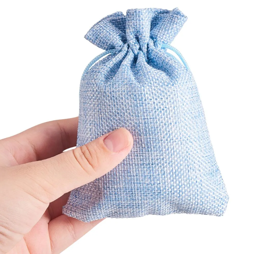 30 pc 30PCS 14x10cm Burlap Bags with Drawstring Jute Gift Bags Jewelry Pouchs for Wedding Party Treat and DIY Craft, LightSkyBlue