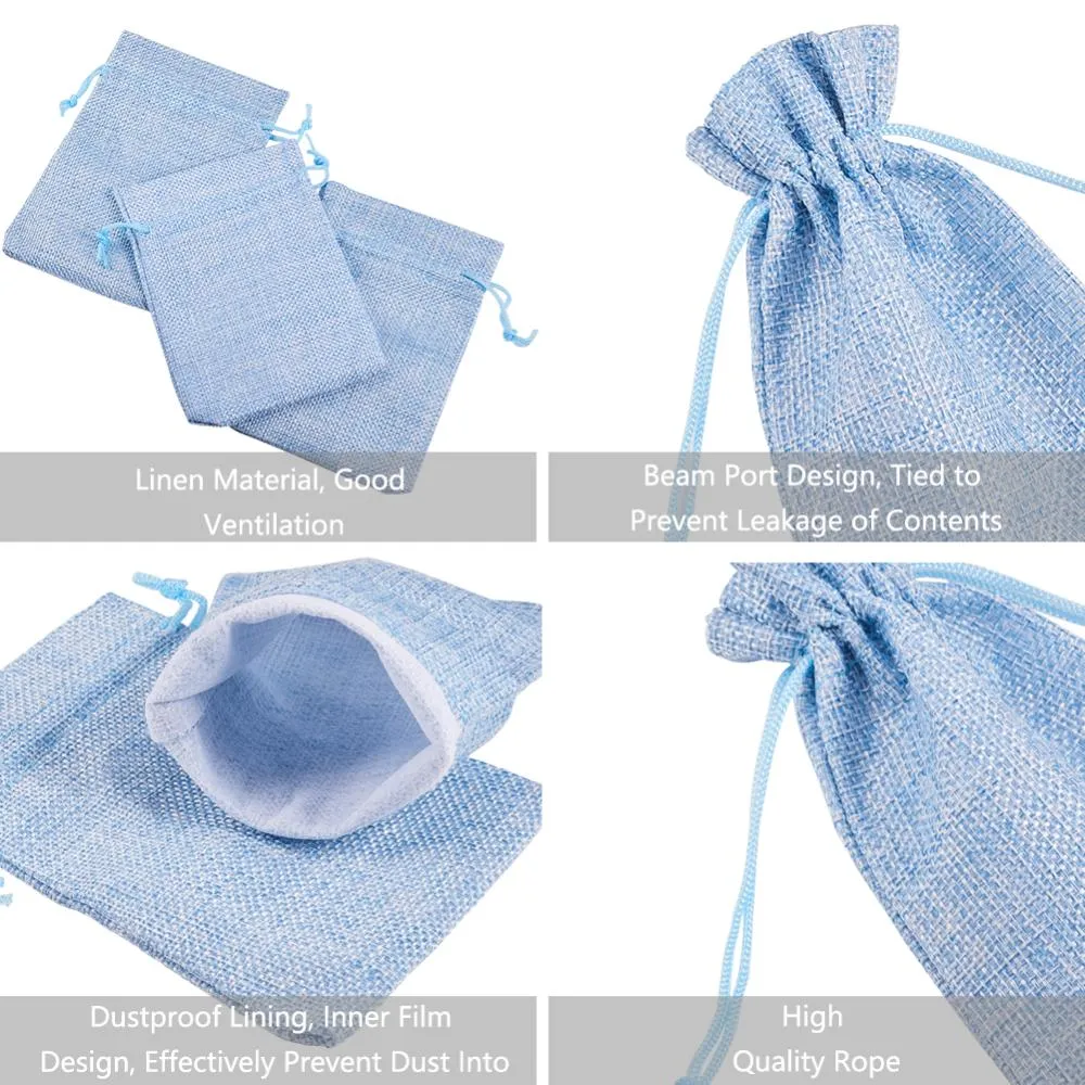 30 pc 30PCS 14x10cm Burlap Bags with Drawstring Jute Gift Bags Jewelry Pouchs for Wedding Party Treat and DIY Craft, LightSkyBlue