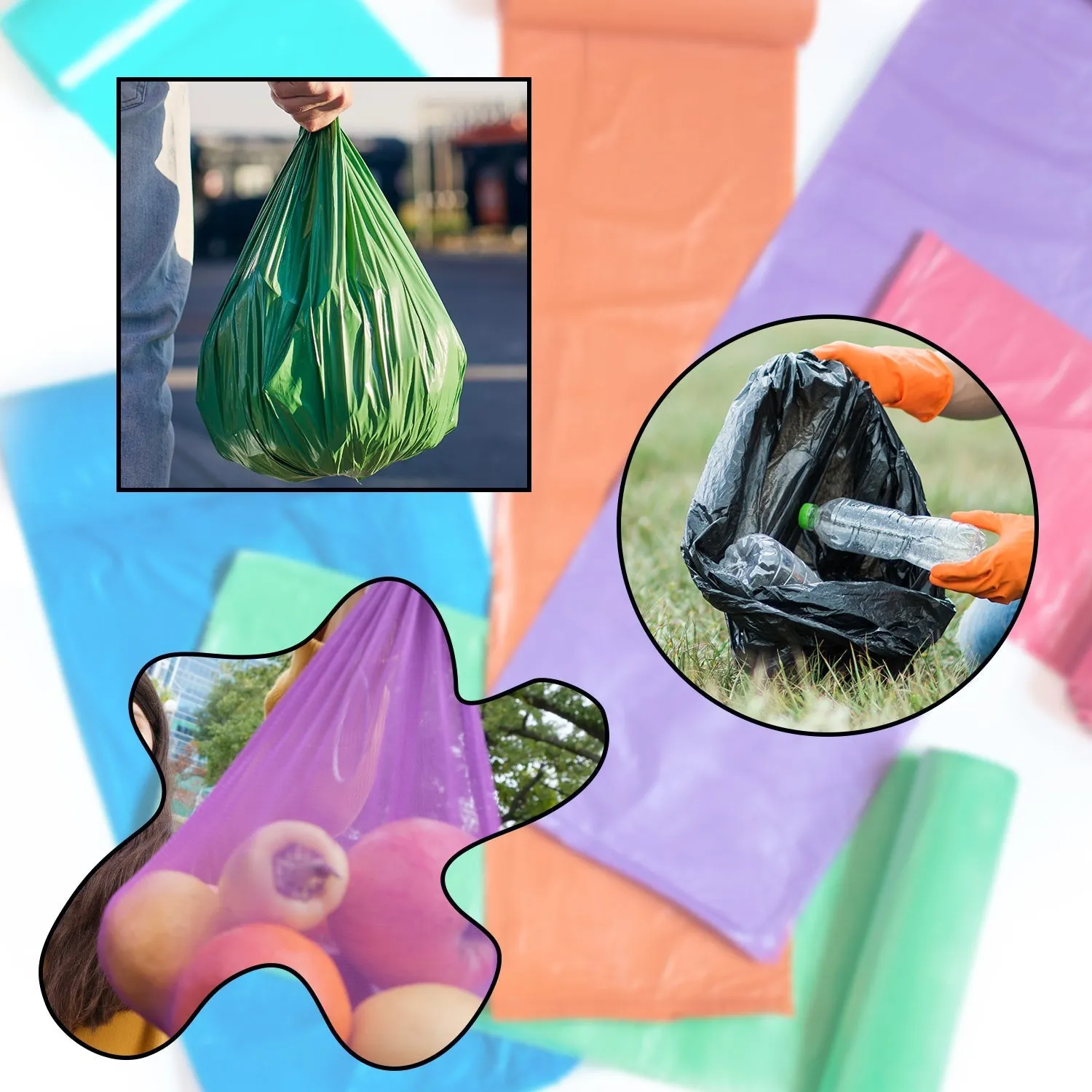 9224 Multi color 3Roll Garbage Bags / Dustbin Bags / Trash Bags 45x60cm