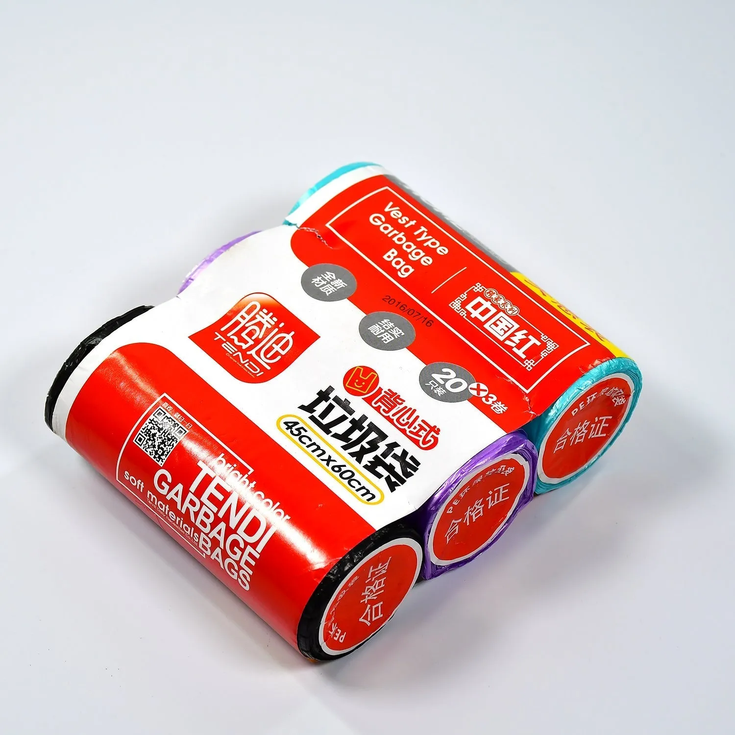 9224 Multi color 3Roll Garbage Bags / Dustbin Bags / Trash Bags 45x60cm