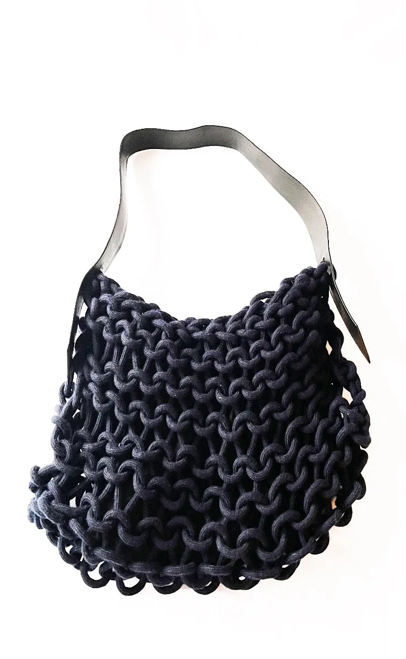 Alia Cashmere Woven Bag, Navy