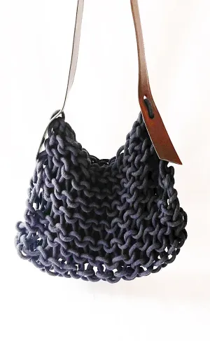 Alia Cashmere Woven Bag, Navy