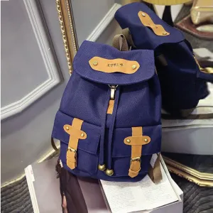 Belt Fastener Solid Color Canvas Backpack School Bag