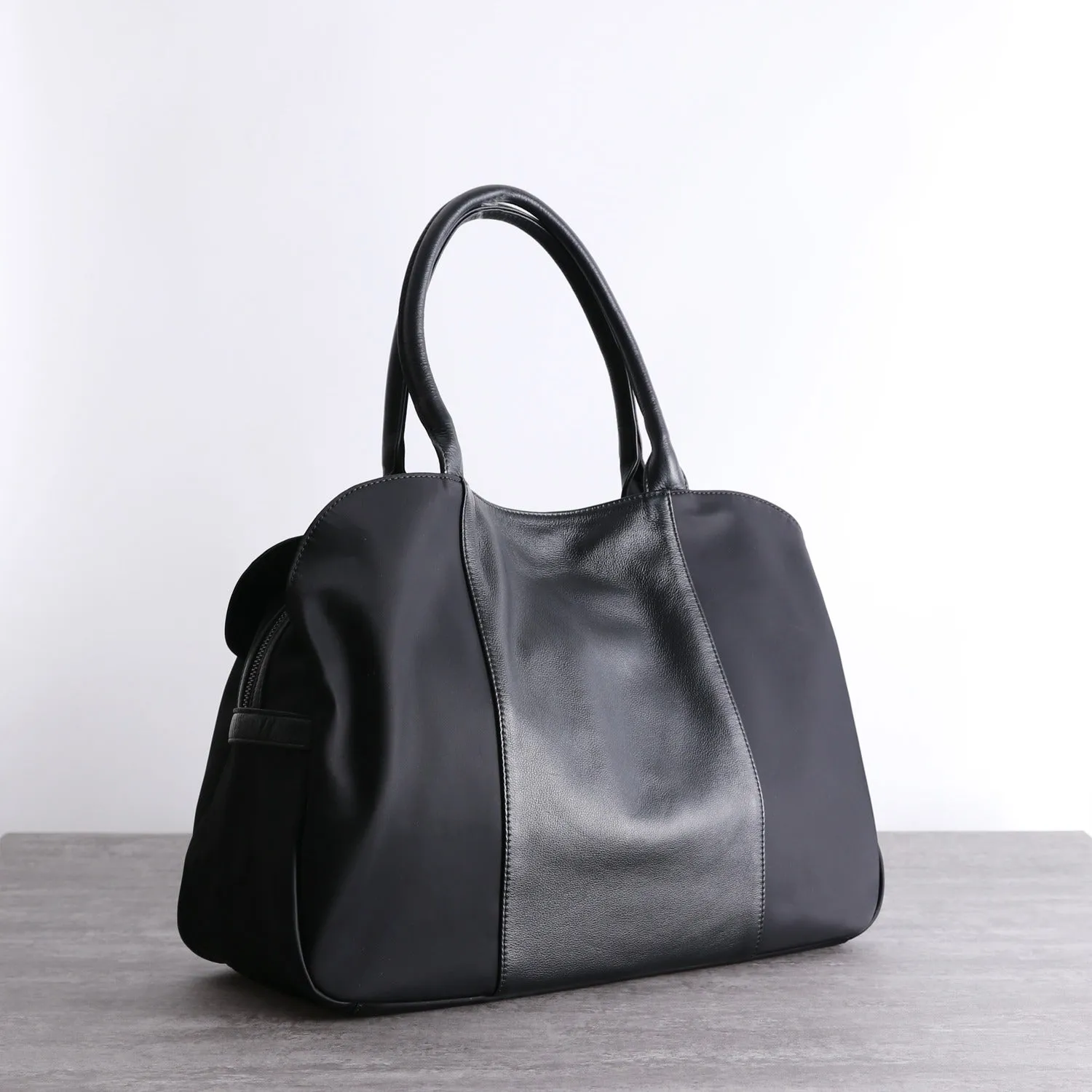 Black Womens Nylon Leather Shopper Bag Totes Womens Nylon Large Shoulder Shopper Purse Black Nylon Handbag Purse for Ladies