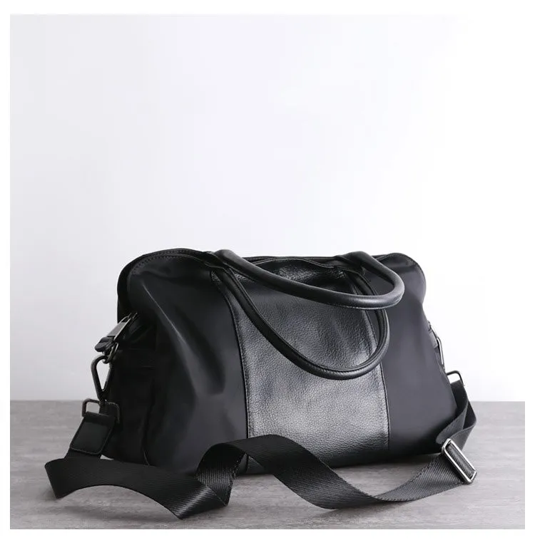 Black Womens Nylon Leather Shopper Bag Totes Womens Nylon Large Shoulder Shopper Purse Black Nylon Handbag Purse for Ladies