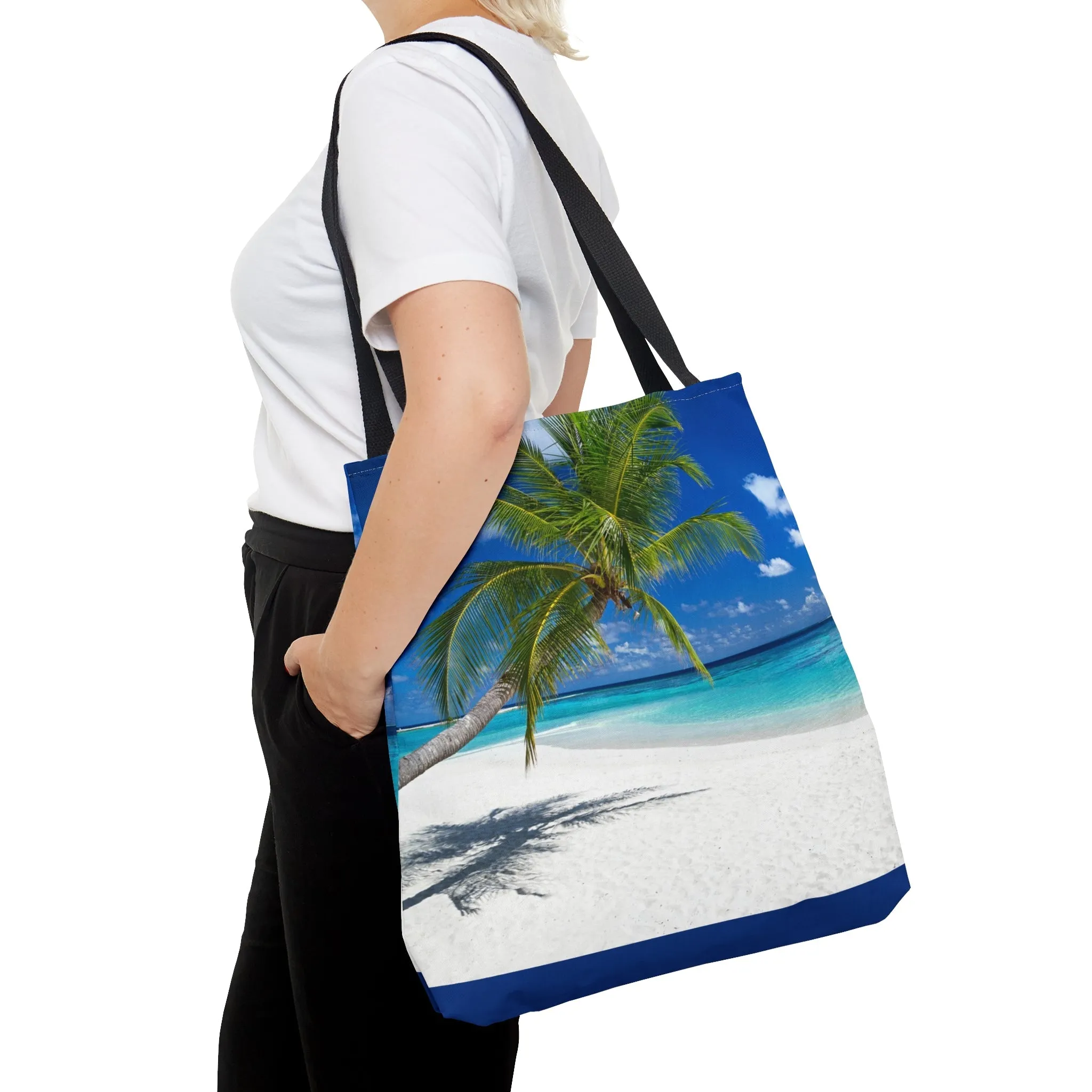 Blue Ocean White Sand Tote Bag