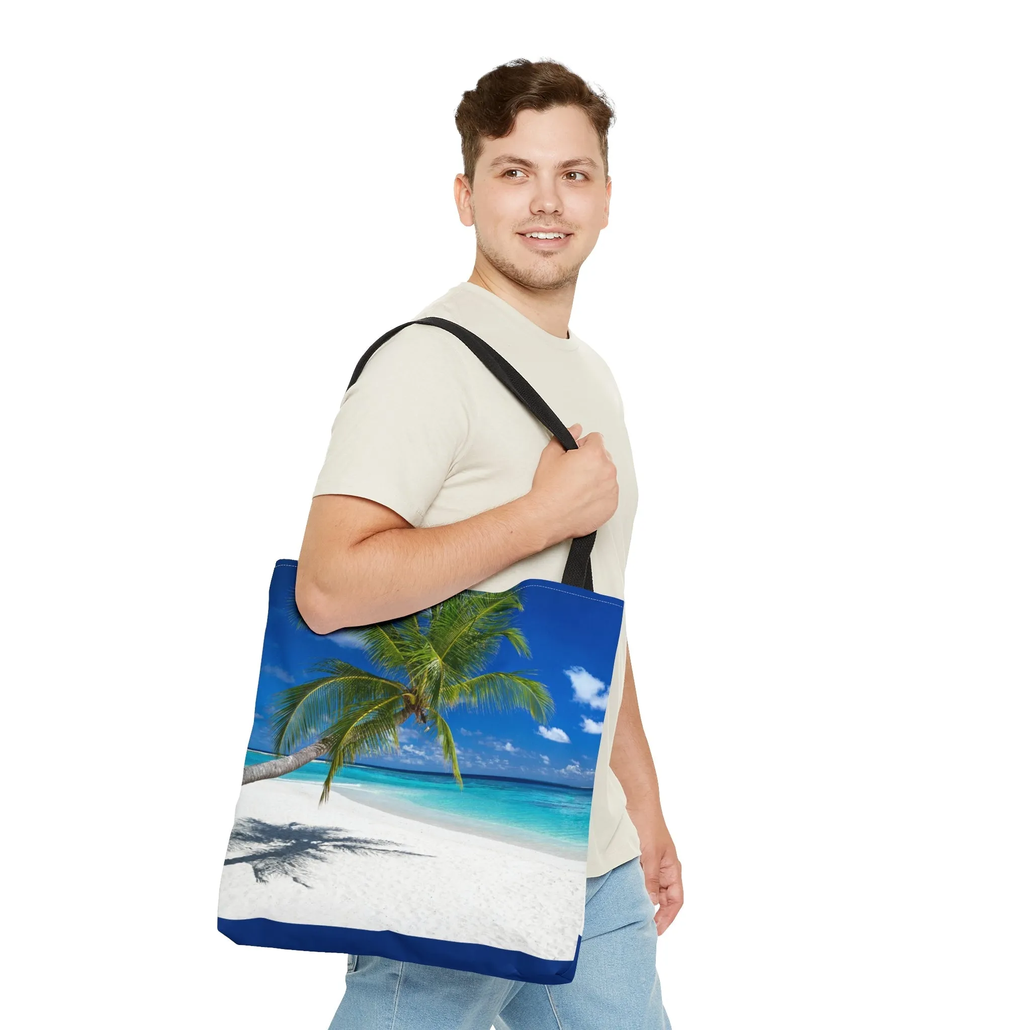 Blue Ocean White Sand Tote Bag