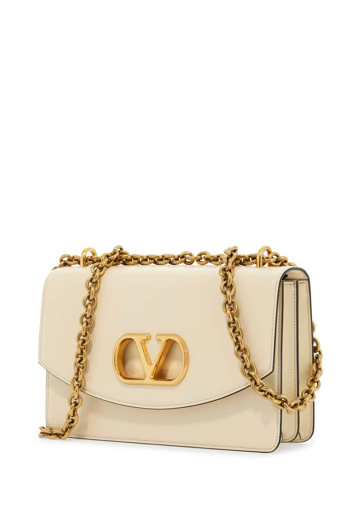 Borsa A Spalla In Pelle Butter White Con Tracolla Catena