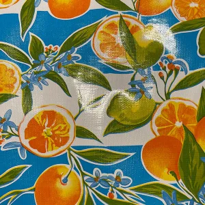 Bright Blue Stripe Fruit Oilcloth Fabric