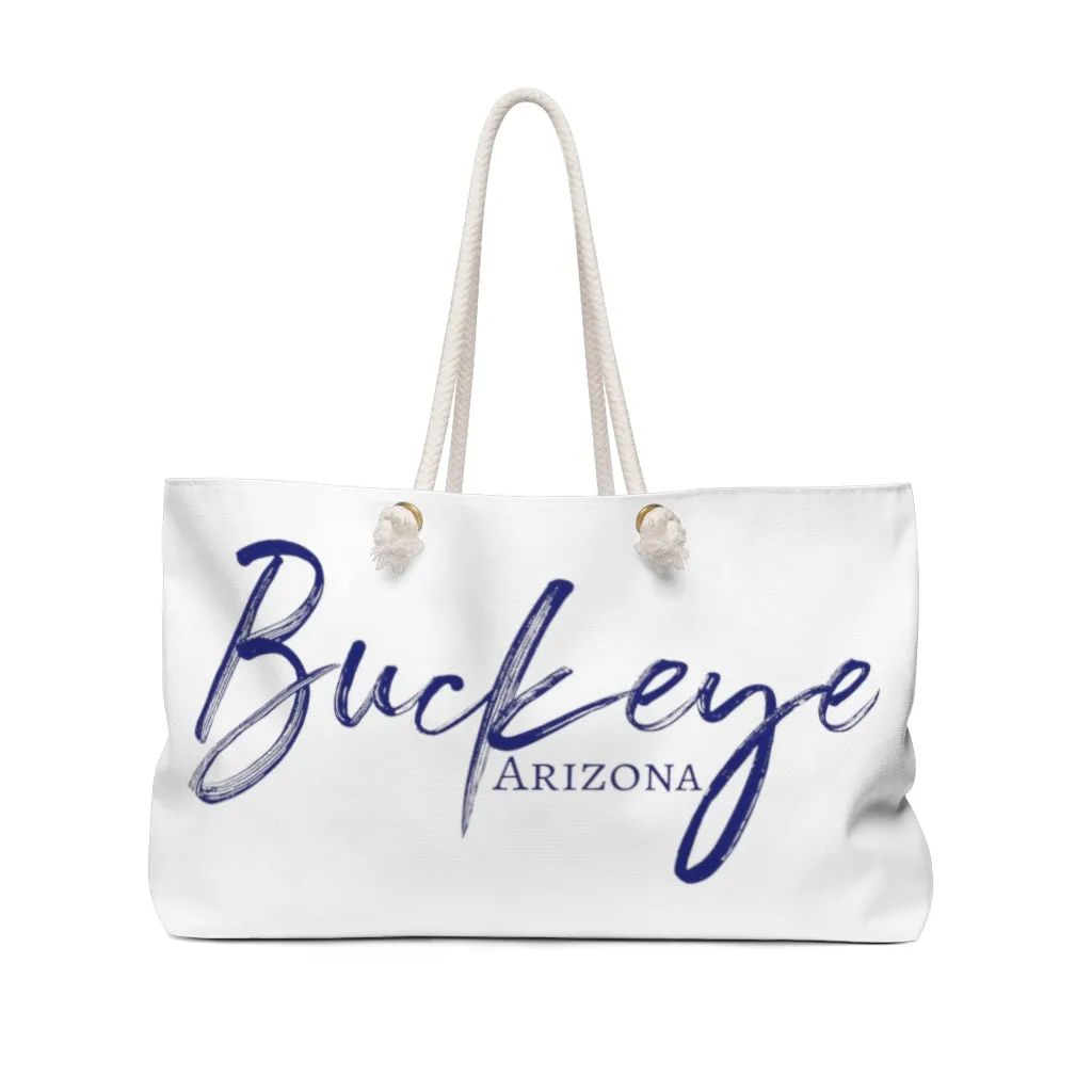 Buckeye Weekender Bag (White/Navy Lettering)