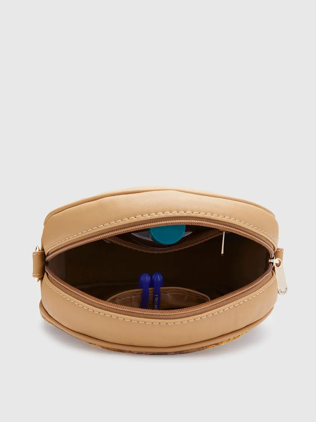 Caprese Tresna Embroidery Medium Sling Handbag Fawn