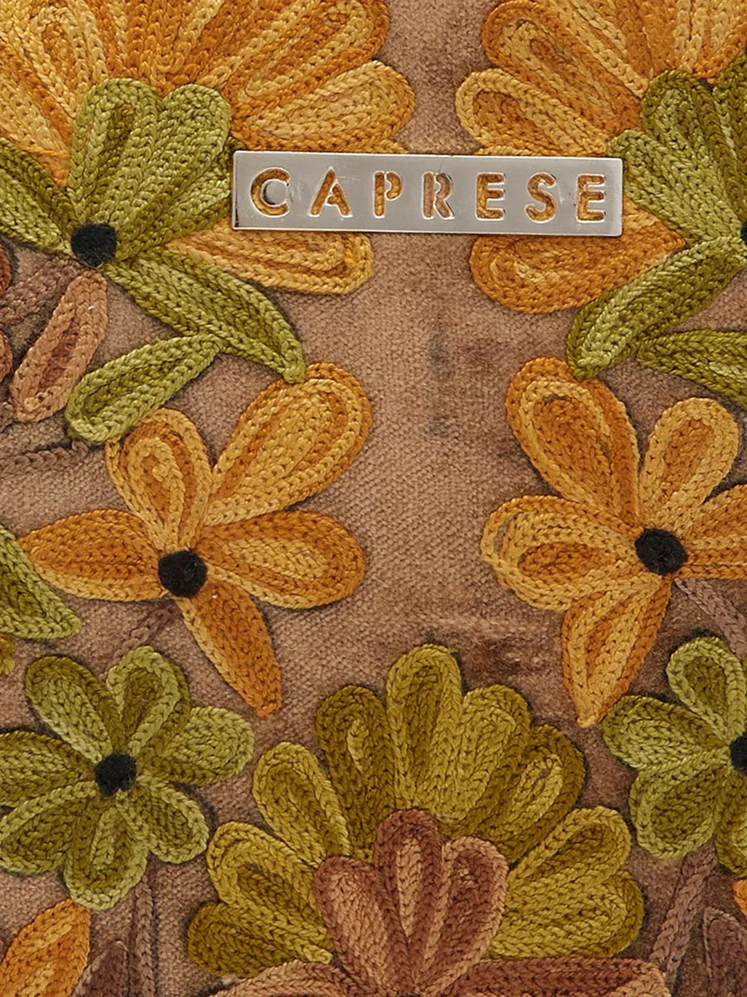 Caprese Tresna Embroidery Medium Sling Handbag Fawn