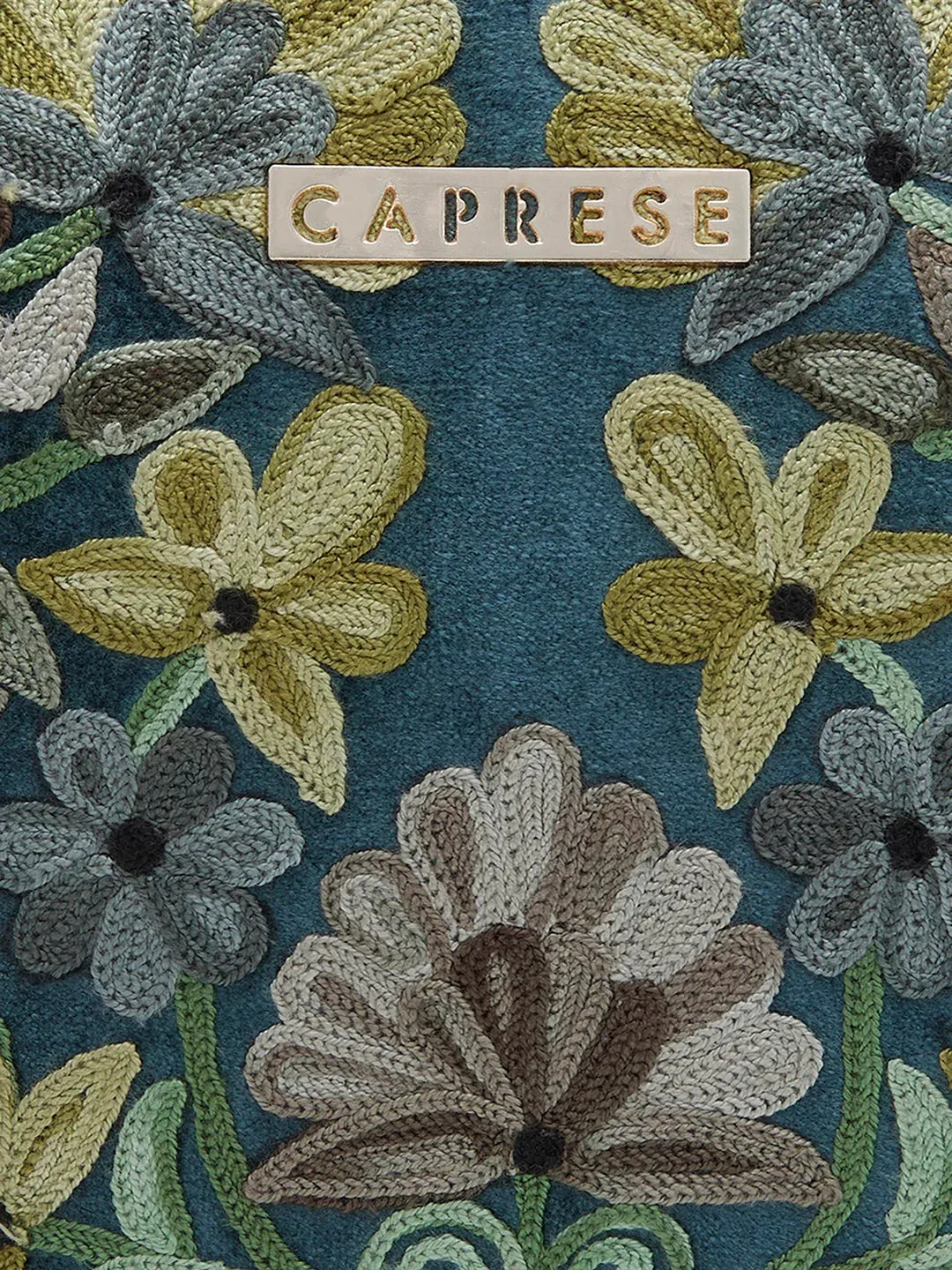 Caprese Tresna Embroidery Medium Sling Handbag Green