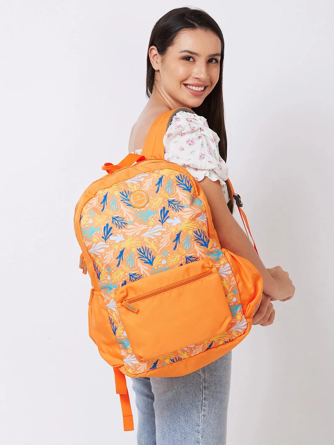 Caprese Xenia Laptop Backpack X Large Printed Orange