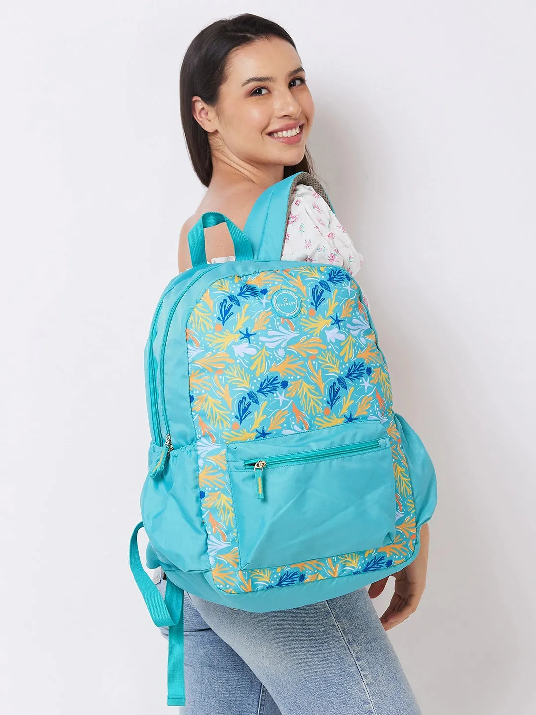 Caprese Xenia Laptop Backpack X Large Printed Turquoise