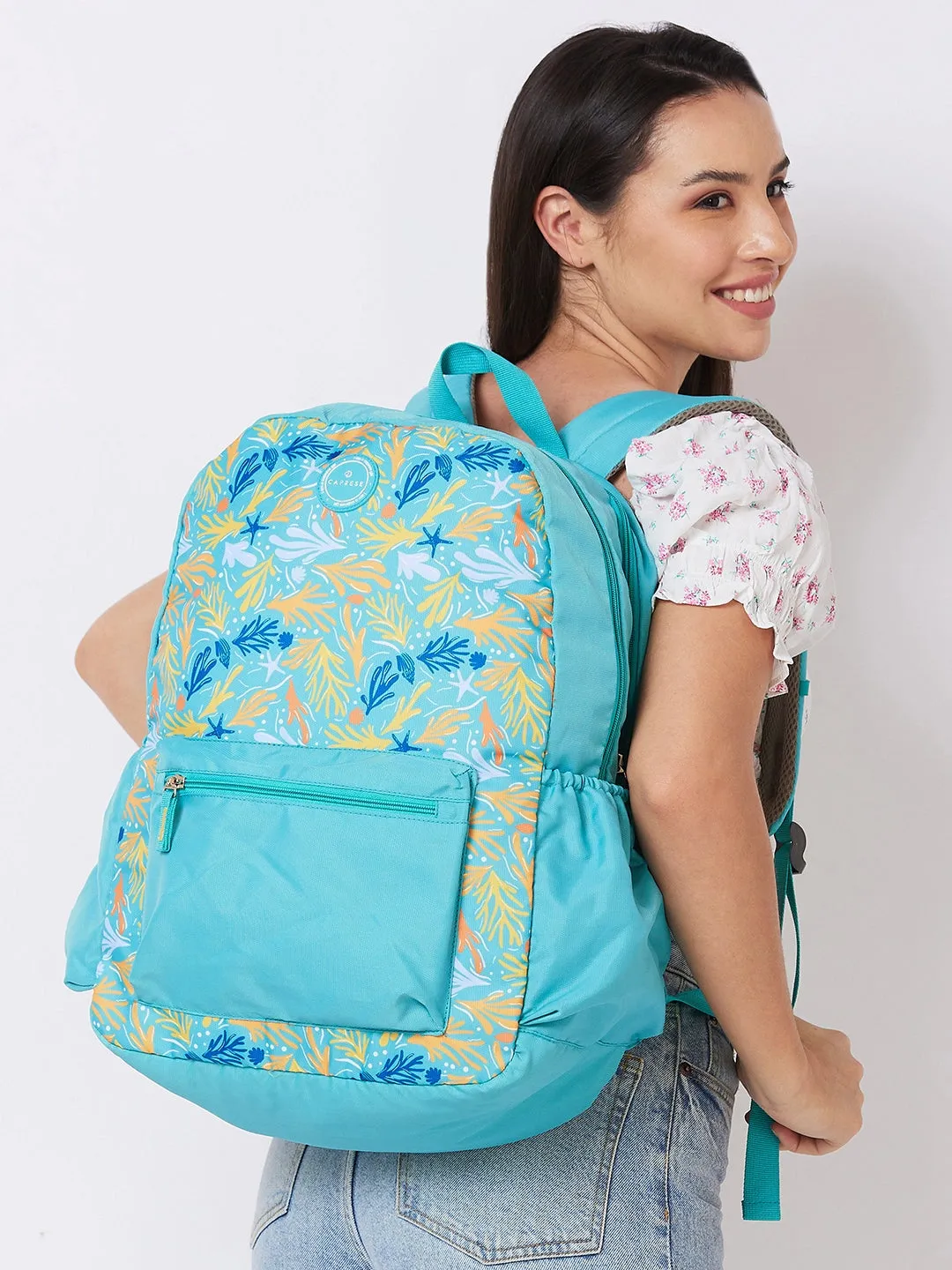 Caprese Xenia Laptop Backpack X Large Printed Turquoise