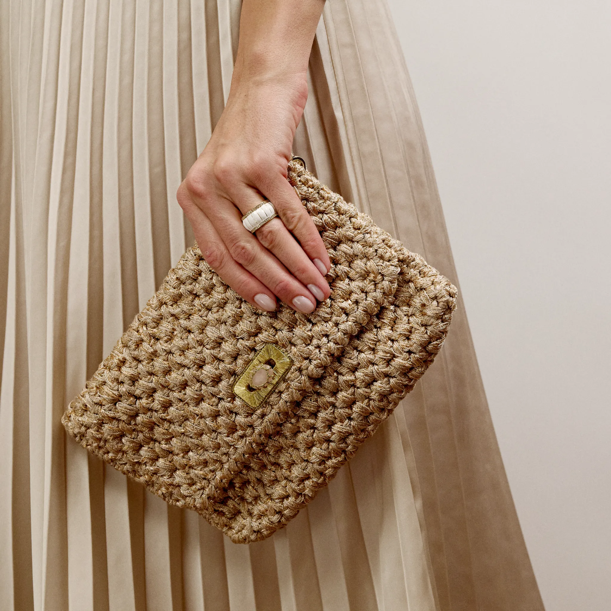 Crosby Crochet Clutch in Beige