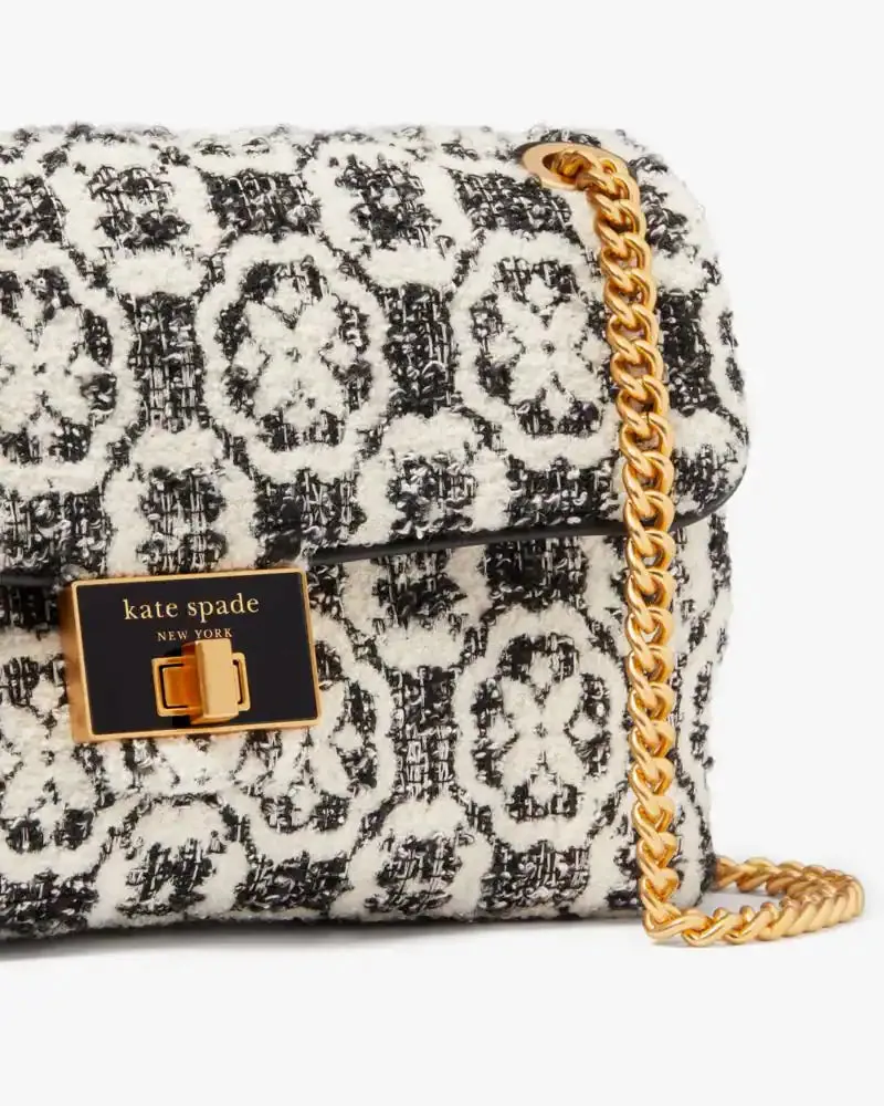 EVELYN SPADE FLOWER MONOGRAM TWEED MEDIUM CONVERTIBLE SHOULDER BAG