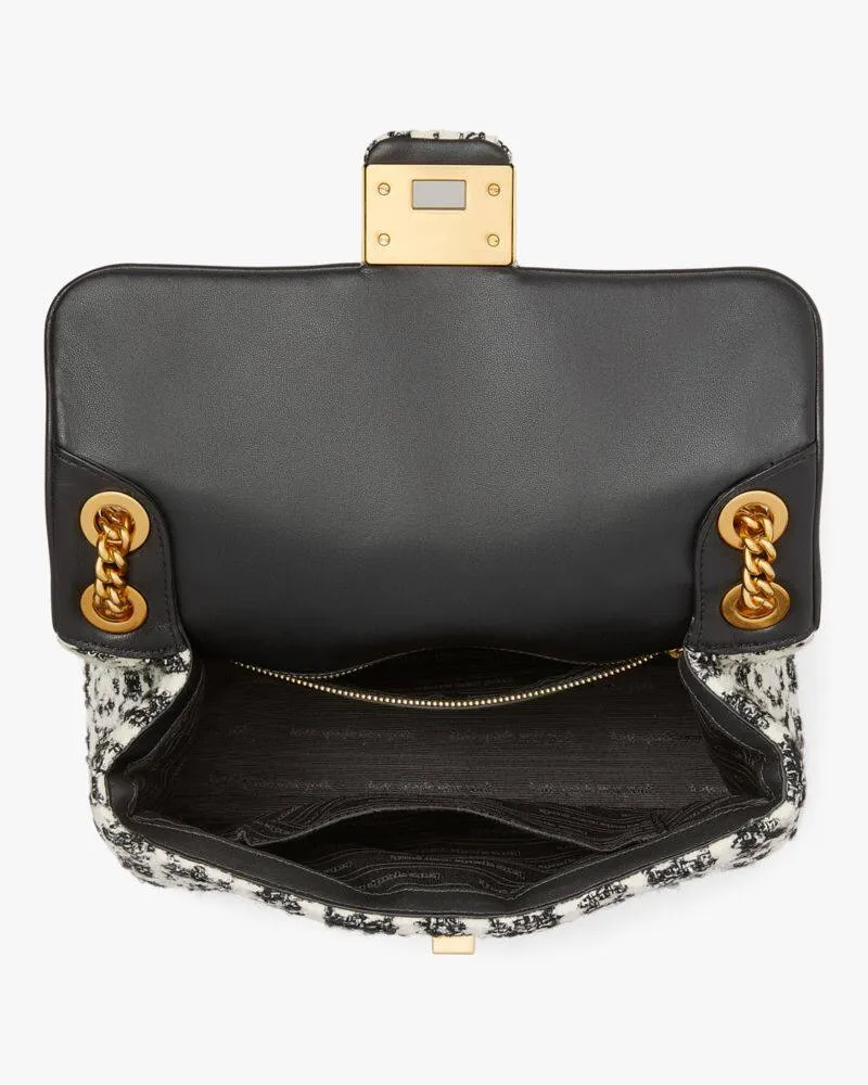 EVELYN SPADE FLOWER MONOGRAM TWEED MEDIUM CONVERTIBLE SHOULDER BAG
