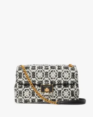 EVELYN SPADE FLOWER MONOGRAM TWEED MEDIUM CONVERTIBLE SHOULDER BAG