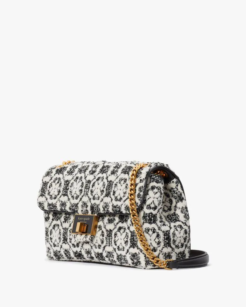 EVELYN SPADE FLOWER MONOGRAM TWEED MEDIUM CONVERTIBLE SHOULDER BAG
