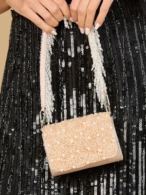 Fringe Mini Flap Bag with Floral Pattern