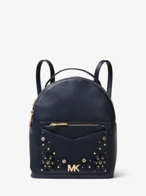 Jessa Small Floral Embellished Pebbled Leather Convertible Backpack