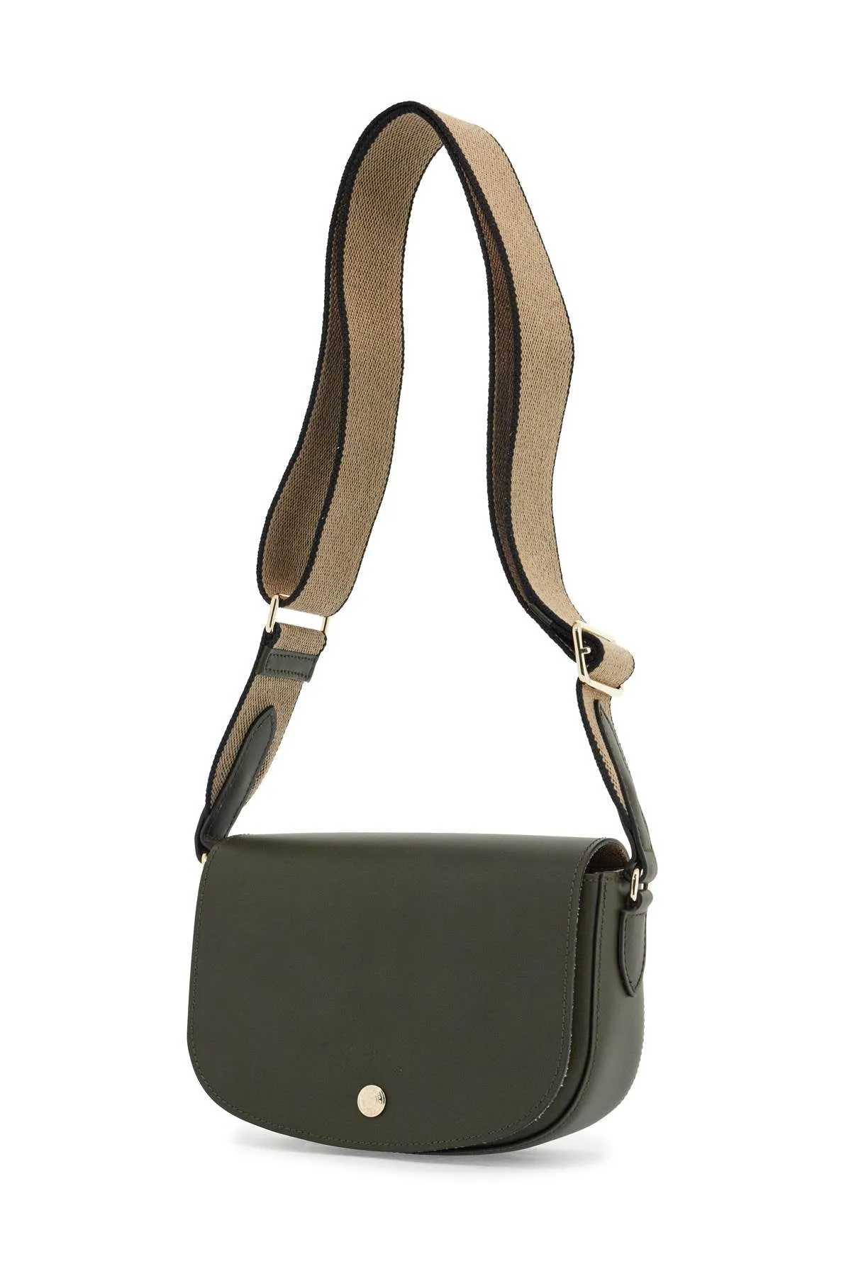 KHAKI LEATHER CROSSBODY BAG EPURE WITH ADJUSTABLE STRAP