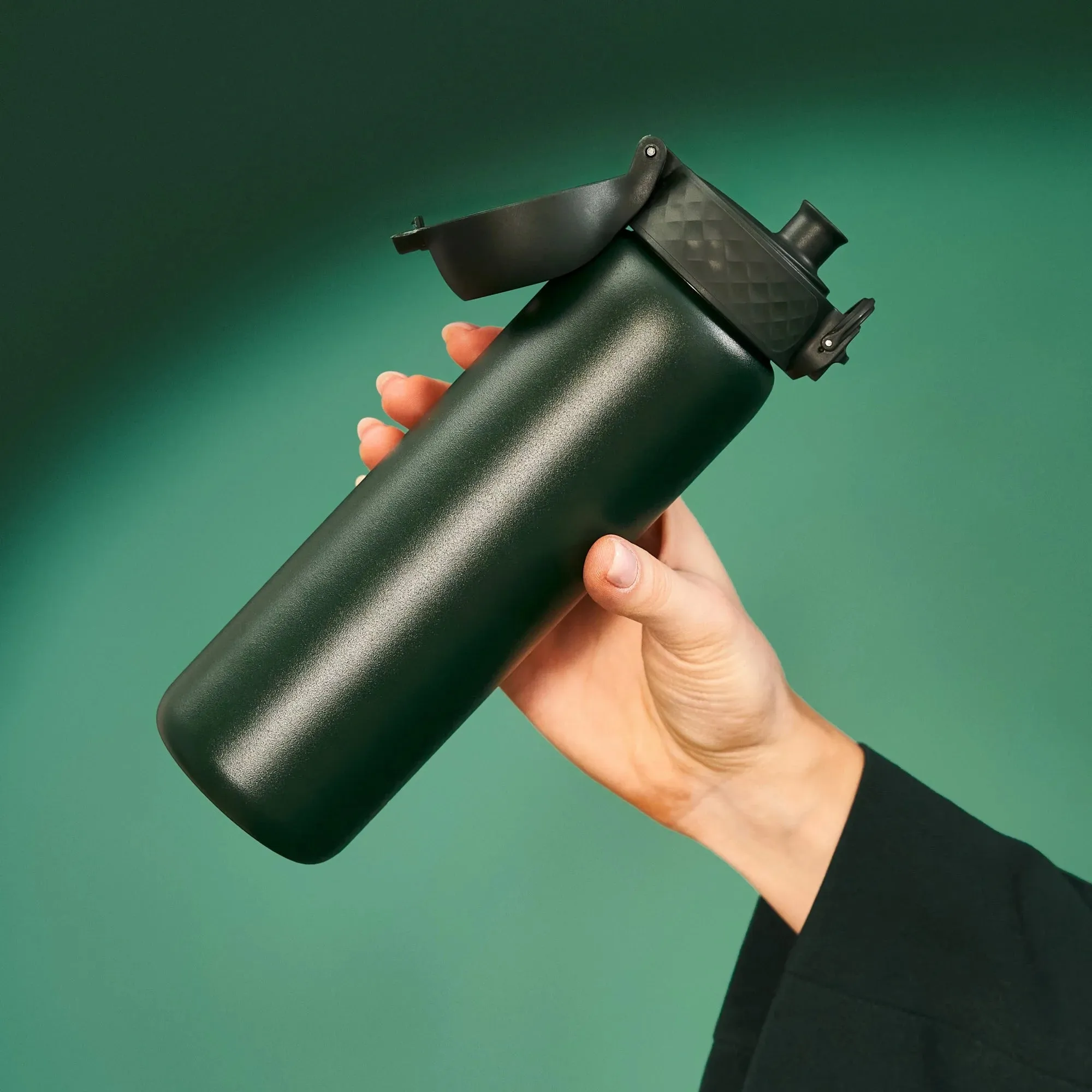 Leak Proof Slim Water Bottle, Stainless Steel, Dark Green, 600ml (20oz)