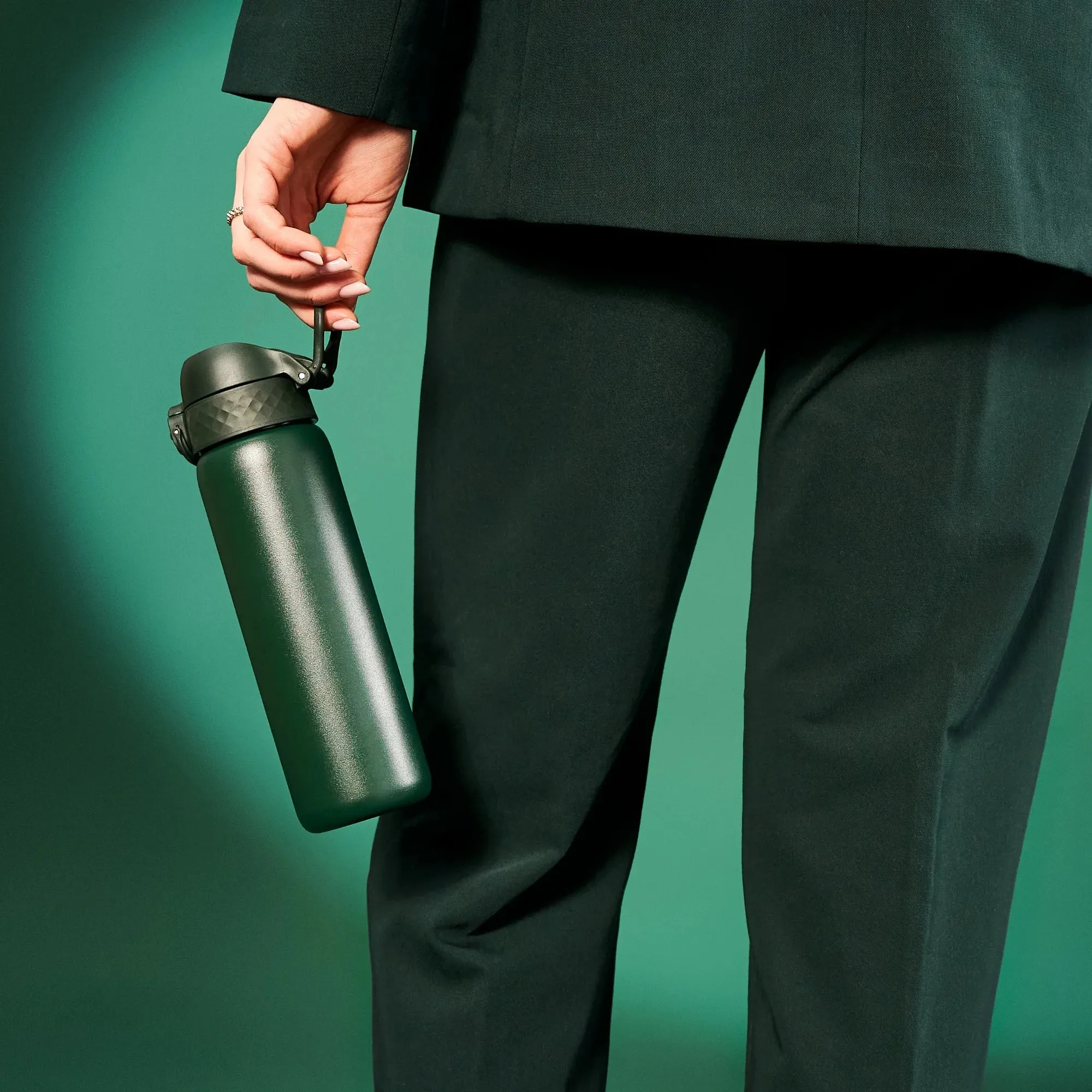 Leak Proof Slim Water Bottle, Stainless Steel, Dark Green, 600ml (20oz)