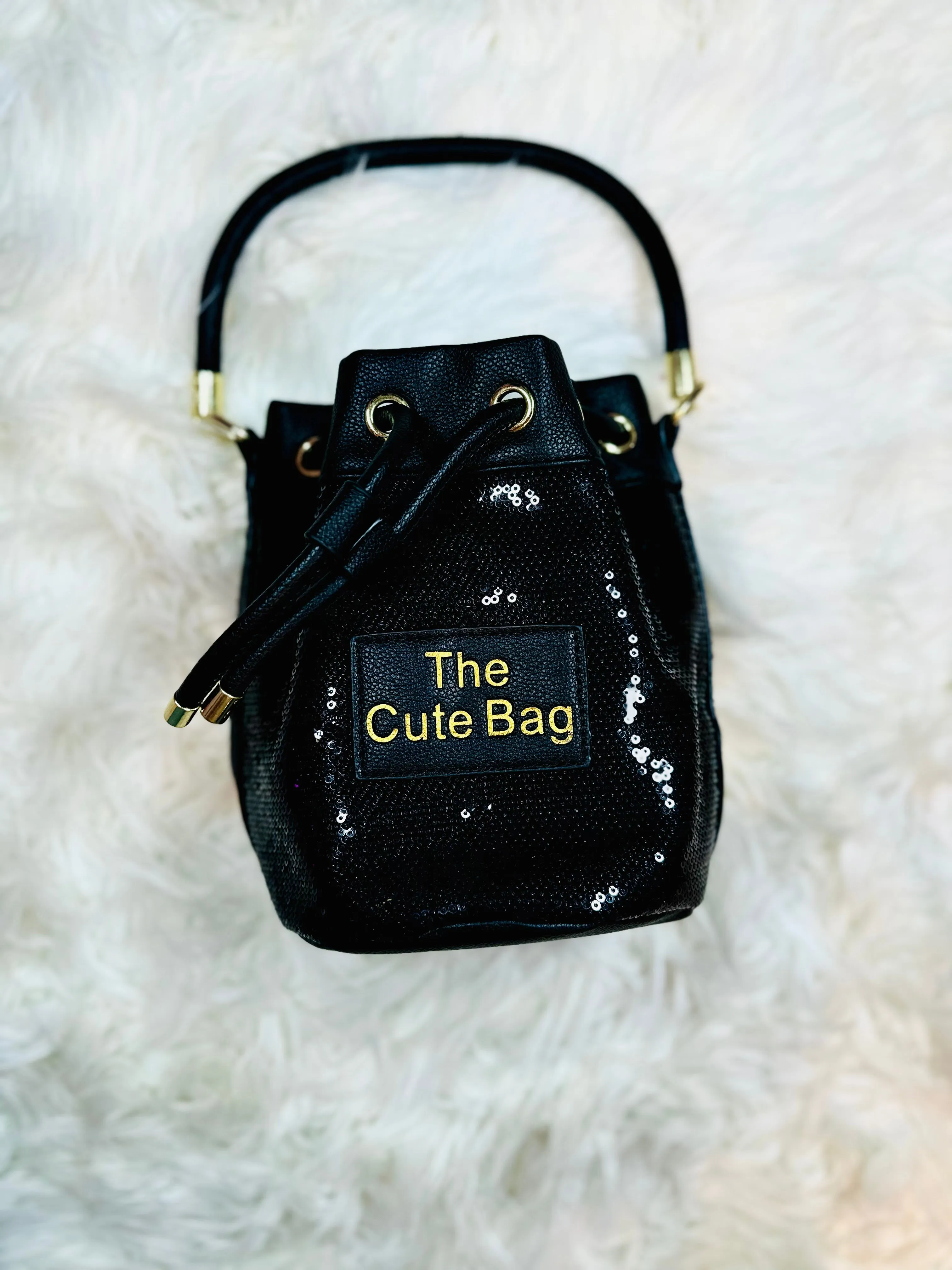 Leather & Sparkles Bucket Bag Tote Purse - Midnight