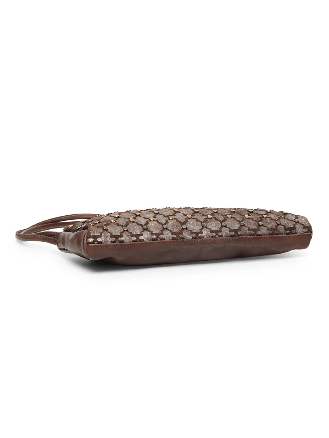 LUMINOSA: Brown Leather clutch Bag By Art N Vintage