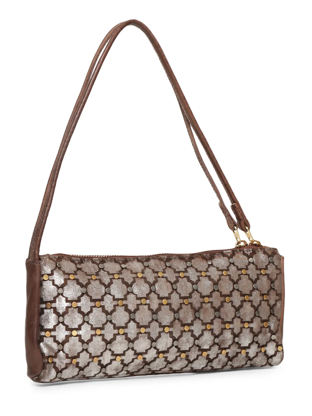 LUMINOSA: Brown Leather clutch Bag By Art N Vintage