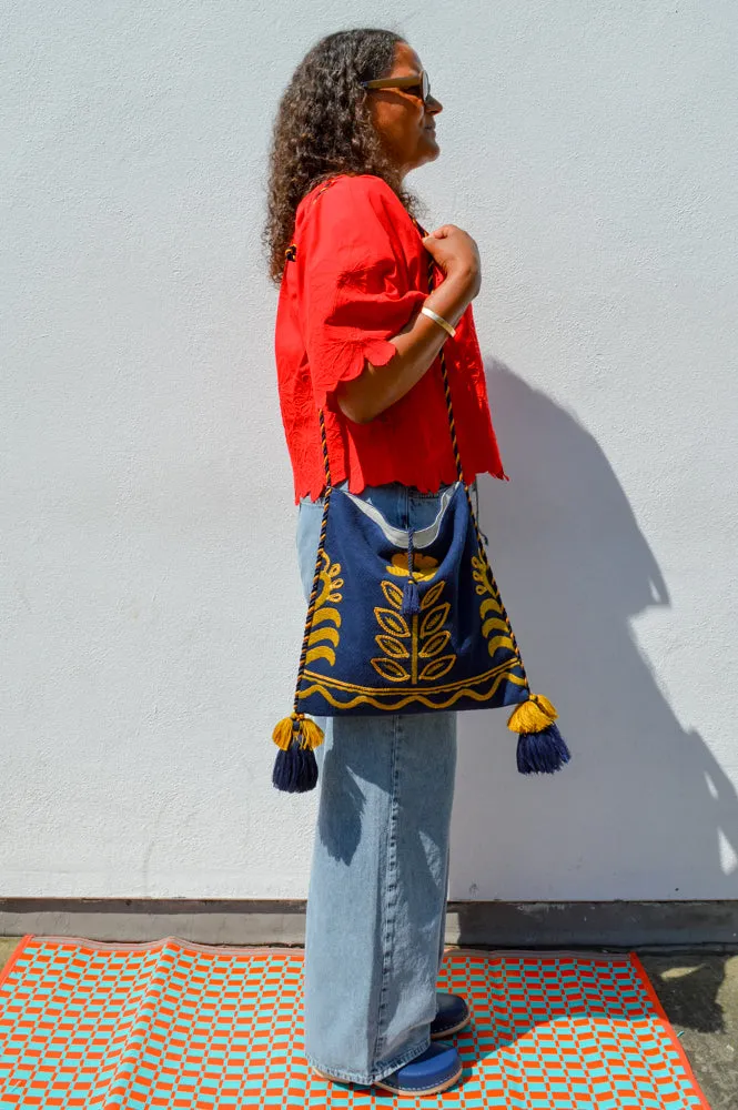 M.A.B.E Reni Embroidered Navy Bag