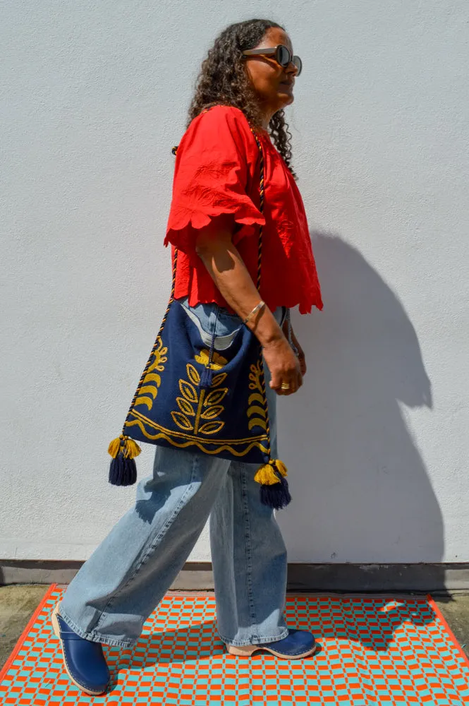 M.A.B.E Reni Embroidered Navy Bag