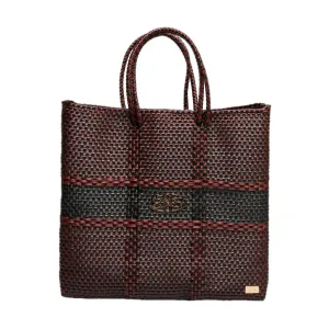 MEDIUM BURGUNDY BLACK STRIPE TOTE BAG