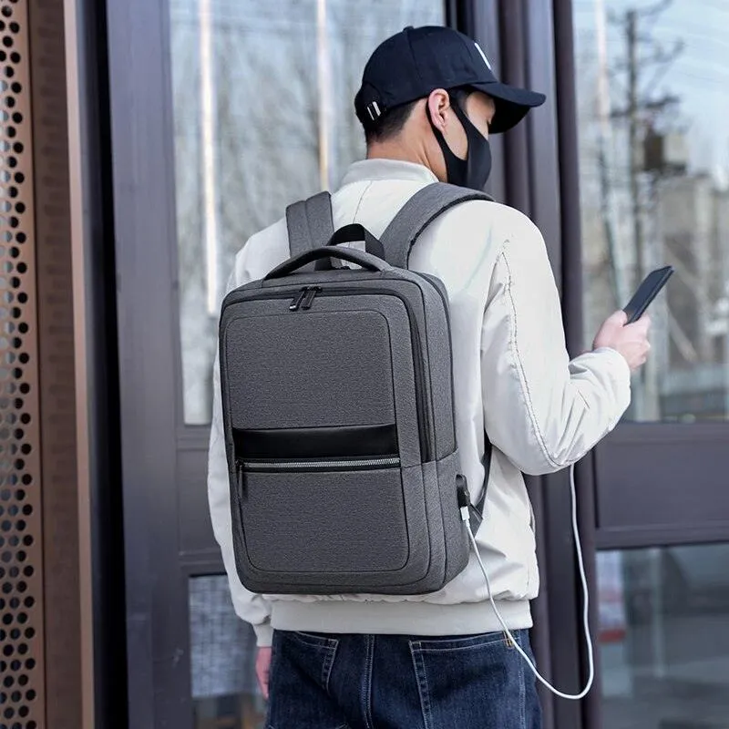 Men's Backpack Multifunction USB Charging Bag Waterproof Oxford Cloth