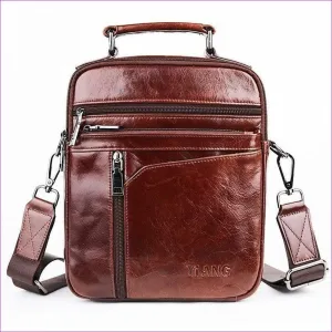 Men's Nappa Leather Shoulder Messenger Bag Solid Color Brown