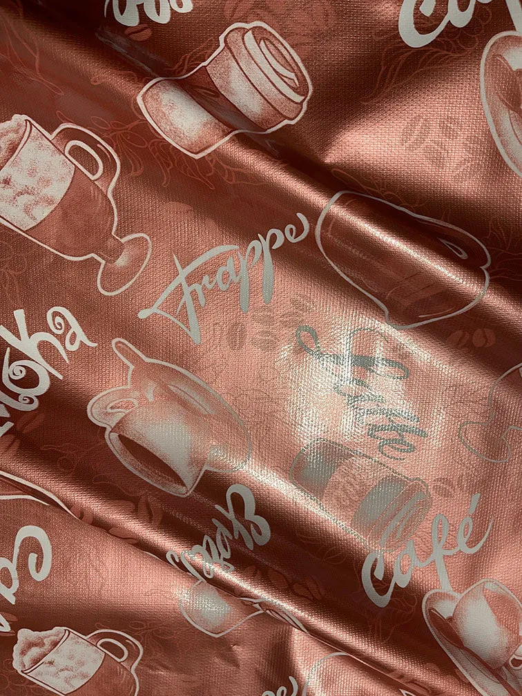 Metallic Rose Coffee Oilcloth Fabric