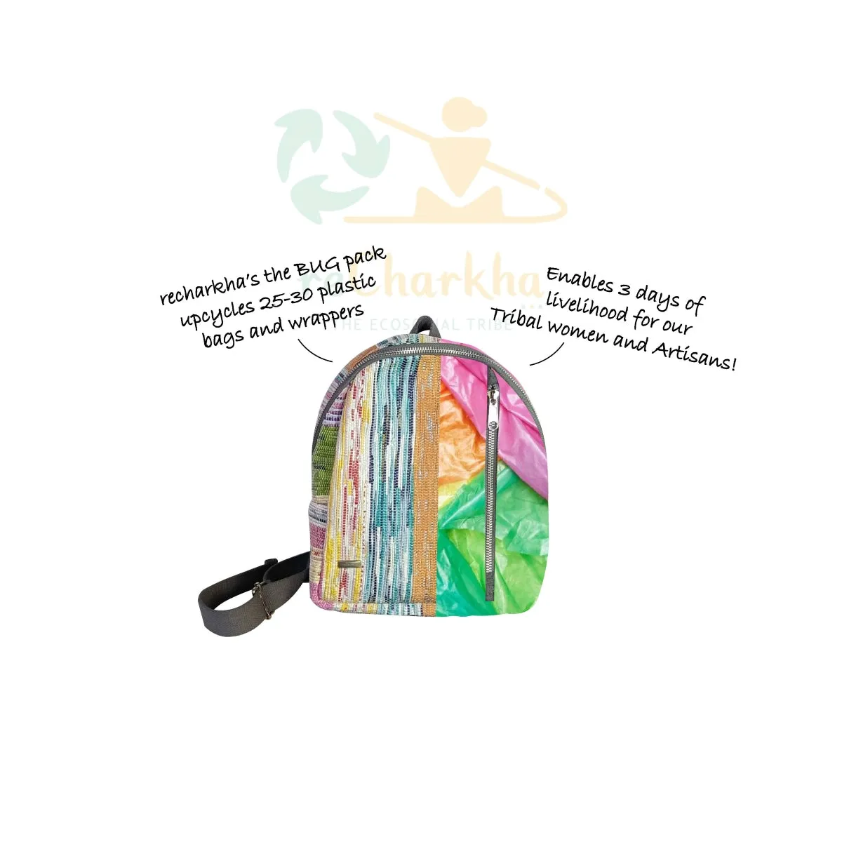 Multicolored Shimmery Upcycled Handwoven Bug Pack (BPK0125-007) PS_W