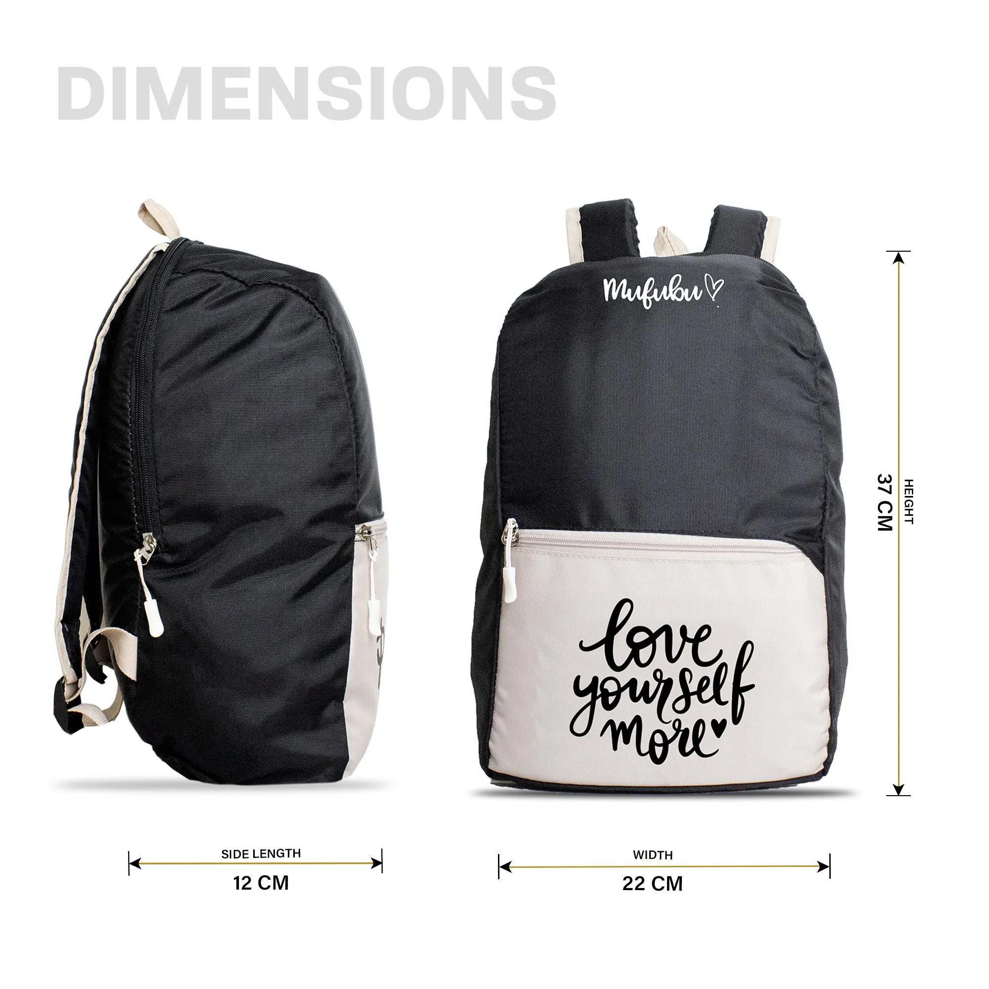Nano Backpack 15 Ltr Love Yourself More Black   Beige