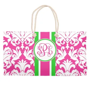 Pink Damask Monogram Tote