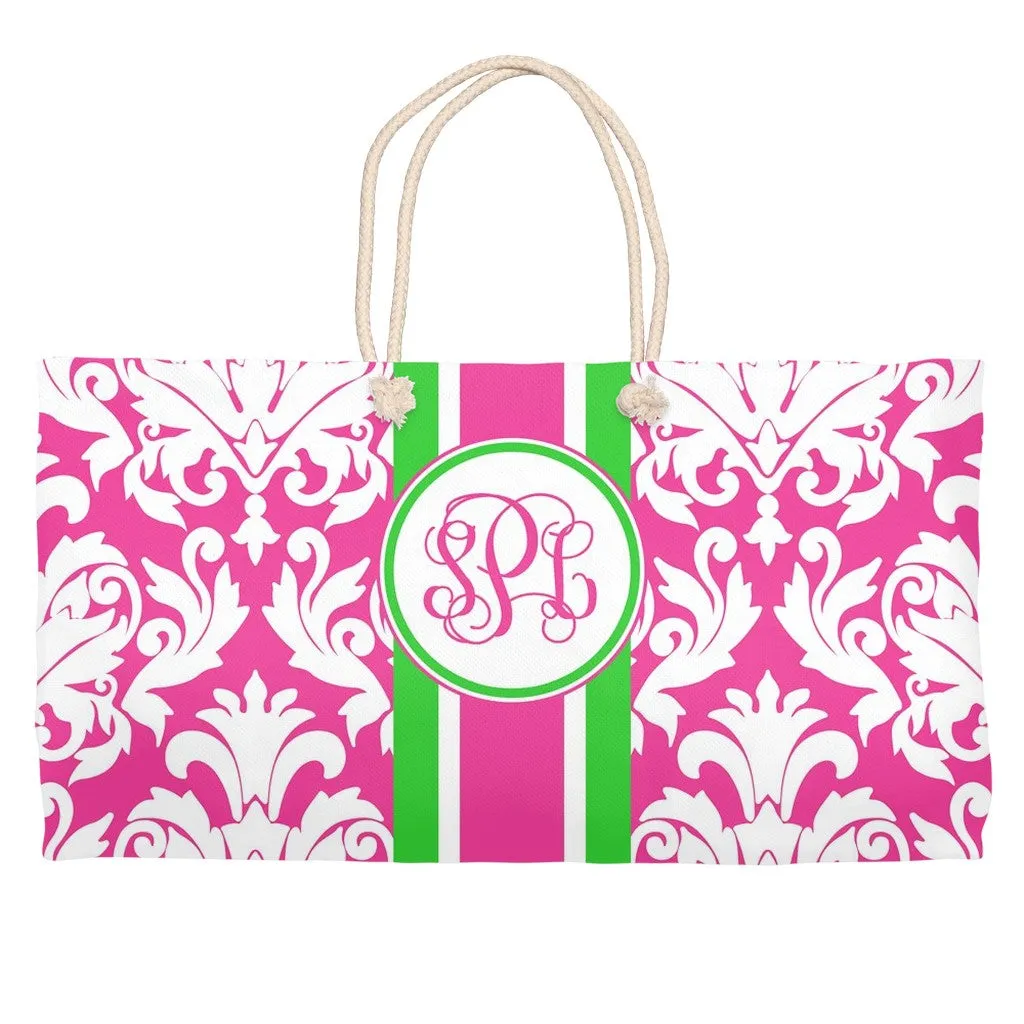 Pink Damask Monogram Tote