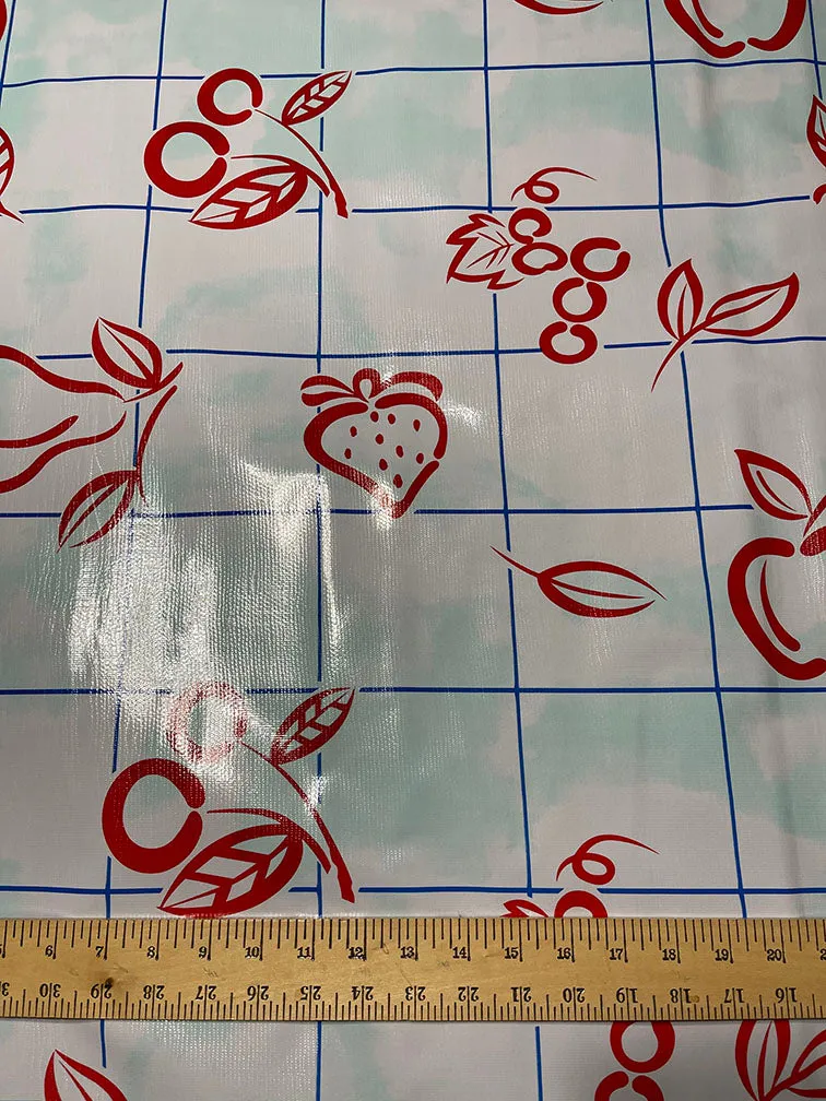 Red Blue Aqua Check Oilcloth Fabric