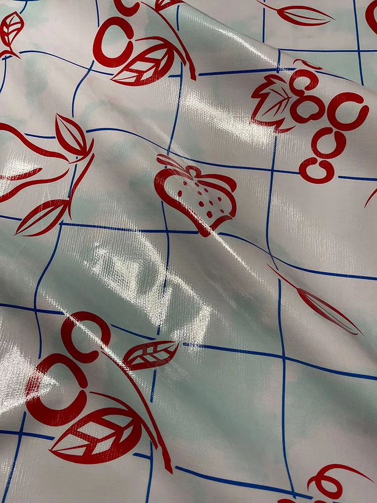 Red Blue Aqua Check Oilcloth Fabric