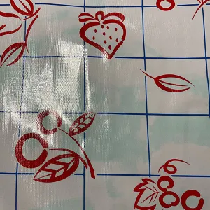 Red Blue Aqua Check Oilcloth Fabric