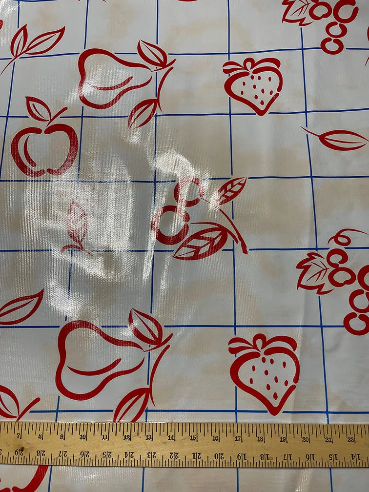 Red Blue Peach Check Oilcloth Fabric