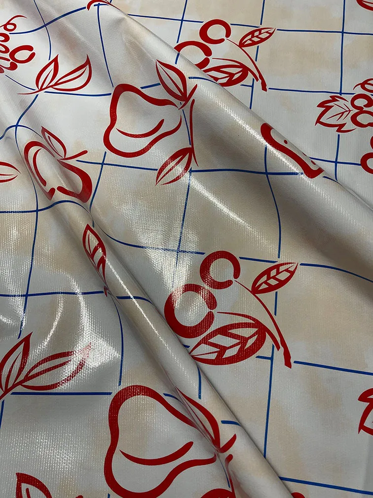 Red Blue Peach Check Oilcloth Fabric