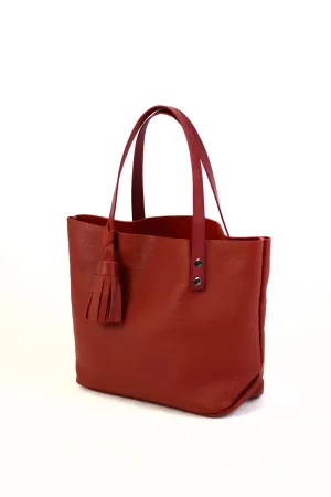 Red Chic Mini Tote Bag With Brown Leather Handles